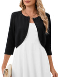 Chiclily Women's 3/4 Sleeve Cropped Cardigans Sweaters Lightweight Open Front Short Shrugs for Dresses