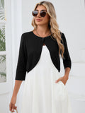 Chiclily Women's 3/4 Sleeve Cropped Cardigans Sweaters Lightweight Open Front Short Shrugs for Dresses