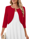 Chiclily Women's 3/4 Sleeve Cropped Cardigans Sweaters Lightweight Open Front Short Shrugs for Dresses