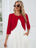 Chiclily Women's 3/4 Sleeve Cropped Cardigans Sweaters Lightweight Open Front Short Shrugs for Dresses