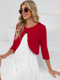 Chiclily Women's 3/4 Sleeve Cropped Cardigans Sweaters Lightweight Open Front Short Shrugs for Dresses