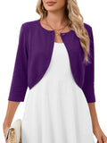 Chiclily Women's 3/4 Sleeve Cropped Cardigans Sweaters Lightweight Open Front Short Shrugs for Dresses