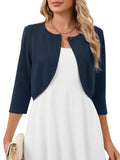 Chiclily Women's 3/4 Sleeve Cropped Cardigans Sweaters Lightweight Open Front Short Shrugs for Dresses