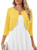 Chiclily Women's 3/4 Sleeve Cropped Cardigans Sweaters Lightweight Open Front Short Shrugs for Dresses