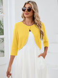 Chiclily Women's 3/4 Sleeve Cropped Cardigans Sweaters Lightweight Open Front Short Shrugs for Dresses