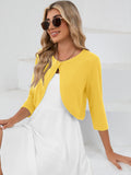 Chiclily Women's 3/4 Sleeve Cropped Cardigans Sweaters Lightweight Open Front Short Shrugs for Dresses