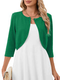 Chiclily Women's 3/4 Sleeve Cropped Cardigans Sweaters Lightweight Open Front Short Shrugs for Dresses