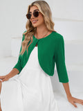 Chiclily Women's 3/4 Sleeve Cropped Cardigans Sweaters Lightweight Open Front Short Shrugs for Dresses