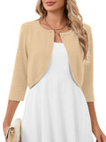 Chiclily Women's 3/4 Sleeve Cropped Cardigans Sweaters Lightweight Open Front Short Shrugs for Dresses