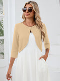 Chiclily Women's 3/4 Sleeve Cropped Cardigans Sweaters Lightweight Open Front Short Shrugs for Dresses
