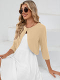 Chiclily Women's 3/4 Sleeve Cropped Cardigans Sweaters Lightweight Open Front Short Shrugs for Dresses