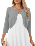 Chiclily Women's 3/4 Sleeve Cropped Cardigans Sweaters Lightweight Open Front Short Shrugs for Dresses
