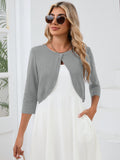 Chiclily Women's 3/4 Sleeve Cropped Cardigans Sweaters Lightweight Open Front Short Shrugs for Dresses