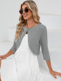 Chiclily Women's 3/4 Sleeve Cropped Cardigans Sweaters Lightweight Open Front Short Shrugs for Dresses
