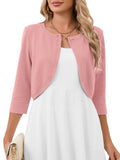 Chiclily Women's 3/4 Sleeve Cropped Cardigans Sweaters Lightweight Open Front Short Shrugs for Dresses