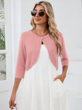 Chiclily Women's 3/4 Sleeve Cropped Cardigans Sweaters Lightweight Open Front Short Shrugs for Dresses
