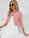 Chiclily Women's 3/4 Sleeve Cropped Cardigans Sweaters Lightweight Open Front Short Shrugs for Dresses