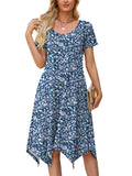 Chiclily Women's Short Sleeve Summer Swing Dress, Casual Loose T-Shirt Dress with Pockets, Irregular Hem Midi Sundress