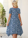 Chiclily Women's Short Sleeve Summer Swing Dress, Casual Loose T-Shirt Dress with Pockets, Irregular Hem Midi Sundress