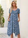 Chiclily Women's Short Sleeve Summer Swing Dress, Casual Loose T-Shirt Dress with Pockets, Irregular Hem Midi Sundress