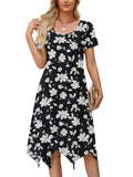 Chiclily Women's Short Sleeve Summer Swing Dress, Casual Loose T-Shirt Dress with Pockets, Irregular Hem Midi Sundress