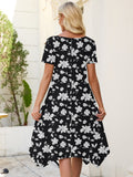 Chiclily Women's Short Sleeve Summer Swing Dress, Casual Loose T-Shirt Dress with Pockets, Irregular Hem Midi Sundress