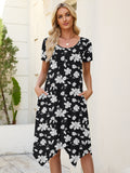 Chiclily Women's Short Sleeve Summer Swing Dress, Casual Loose T-Shirt Dress with Pockets, Irregular Hem Midi Sundress