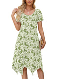 Chiclily Women's Short Sleeve Summer Swing Dress, Casual Loose T-Shirt Dress with Pockets, Irregular Hem Midi Sundress
