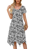 Chiclily Women's Short Sleeve Summer Swing Dress, Casual Loose T-Shirt Dress with Pockets, Irregular Hem Midi Sundress