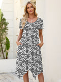 Chiclily Women's Short Sleeve Summer Swing Dress, Casual Loose T-Shirt Dress with Pockets, Irregular Hem Midi Sundress