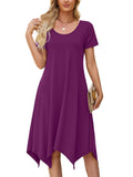 Chiclily Women's Short Sleeve Summer Swing Dress, Casual Loose T-Shirt Dress with Pockets, Irregular Hem Midi Sundress