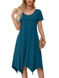 Chiclily Women's Short Sleeve Summer Swing Dress, Casual Loose T-Shirt Dress with Pockets, Irregular Hem Midi Sundress