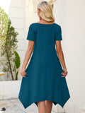 Chiclily Women's Short Sleeve Summer Swing Dress, Casual Loose T-Shirt Dress with Pockets, Irregular Hem Midi Sundress