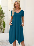 Chiclily Women's Short Sleeve Summer Swing Dress, Casual Loose T-Shirt Dress with Pockets, Irregular Hem Midi Sundress