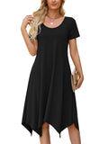 Chiclily Women's Short Sleeve Summer Swing Dress, Casual Loose T-Shirt Dress with Pockets, Irregular Hem Midi Sundress