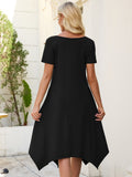 Chiclily Women's Short Sleeve Summer Swing Dress, Casual Loose T-Shirt Dress with Pockets, Irregular Hem Midi Sundress