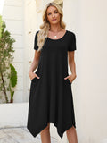 Chiclily Women's Short Sleeve Summer Swing Dress, Casual Loose T-Shirt Dress with Pockets, Irregular Hem Midi Sundress