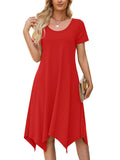 Chiclily Women's Short Sleeve Summer Swing Dress, Casual Loose T-Shirt Dress with Pockets, Irregular Hem Midi Sundress