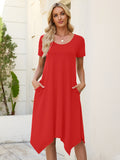 Chiclily Women's Short Sleeve Summer Swing Dress, Casual Loose T-Shirt Dress with Pockets, Irregular Hem Midi Sundress