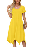 Chiclily Women's Short Sleeve Summer Swing Dress, Casual Loose T-Shirt Dress with Pockets, Irregular Hem Midi Sundress