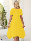 Chiclily Women's Short Sleeve Summer Swing Dress, Casual Loose T-Shirt Dress with Pockets, Irregular Hem Midi Sundress