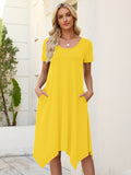 Chiclily Women's Short Sleeve Summer Swing Dress, Casual Loose T-Shirt Dress with Pockets, Irregular Hem Midi Sundress