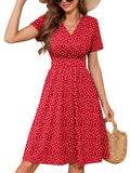Chiclily Womens Summer Short Sleeve Casual Dresses V-Neck Boho Midi Dress with Pockets