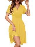 Chiclily Womens Summer Short Sleeve Casual Dresses V-Neck Boho Midi Dress with Pockets