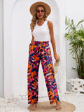 Chiclily Women Wide Leg Pants with Pockets High Waist Loose Belt Flowy Casual Trousers