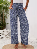 Chiclily Women Wide Leg Pants with Pockets High Waist Loose Belt Flowy Casual Trousers