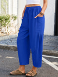 Chiclily Women's High Waisted Palazzo Pants Casual Loose Wide Leg Trousers with Pockets Drawstring Flowy Pants