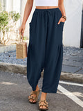Chiclily Women's High Waisted Palazzo Pants Casual Loose Wide Leg Trousers with Pockets Drawstring Flowy Pants