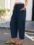 Chiclily Women's High Waisted Palazzo Pants Casual Loose Wide Leg Trousers with Pockets Drawstring Flowy Pants