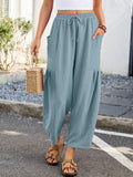 Chiclily Women's High Waisted Palazzo Pants Casual Loose Wide Leg Trousers with Pockets Drawstring Flowy Pants